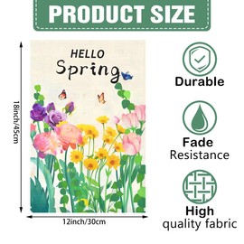 DMERBYL Spring Garden Flag Floral 12x18 Inch Vertical Double Sided Hello Spring Garden Flag for Seasonal Yard Outdoor Decoration