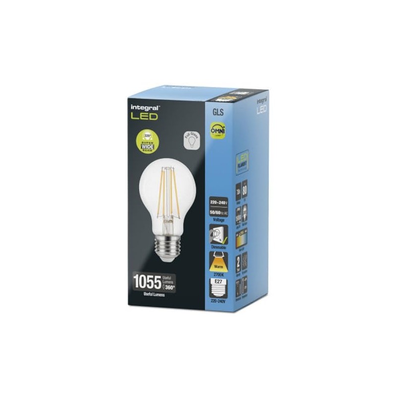 Integral ILGLSE27DC124 9.5w Filament LED GLS, dimmable, 2700K, E27, 1055lm