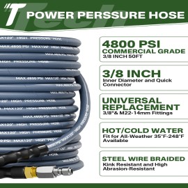 Unbranded 50FT 4800PSI Pressure Washer Hose 3/8" Wire Braided Kink Resistant Power Hose BL
