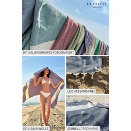 LUCIDUS Beach Towel - 100% Turkish Cotton, Quick Drying & Sand-Free, 100 x 180 cm Sauna Towel Hammam Towel for Men and Women - Lightweight & Ideal for Travel, Bathroom, Yoga, Camping (Olive Diamond)