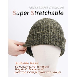 OUTDOOR SHAPING Fleece Lined Knit Cuffed Beanie Winter Hats for Women Men Soft Ski Skull Cap Olive/Black