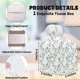Greenery Spring Tissue Box Cover Square - Decorative Waterproof Leather Tissue Box Holder for Home, Office, Bathroom - Paper Organizer Dispenser for Tabletop Countertop Night Stands Desk - A09