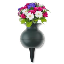 matches21 HOME & HOBBY Grave Vase for Inserting as Frost-Proof Grave Decoration – Green Ball Shape Cemetery Vase in 27 cm as Weatherproof Plastic Grave Decoration – Ground Spike Flower Vase as