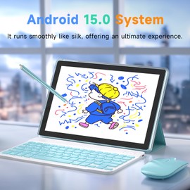 IWEGGO Android 15 Tablet, 10 Inch 18GB RAM+128GB ROM/ 2TB Expandable Tablet, 2.0GHz Quad-core Processor, 1280*800 HD Touch Screen, 5G WiFi6 BT 5.0, 2 in 1 Tablets with Keyboard Case Mouse Stylus Blue