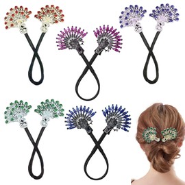 5 PCS Crystal Hair Bun Maker Peacock Shape Twist Hairstyle Bun Fashion Lazy Hair Curler Elegant Rhinestone Hair Clips Bun Maker for Long Hair, Easy Fast Snap Roll Hair Tool for Women Girls （2 Styles）
