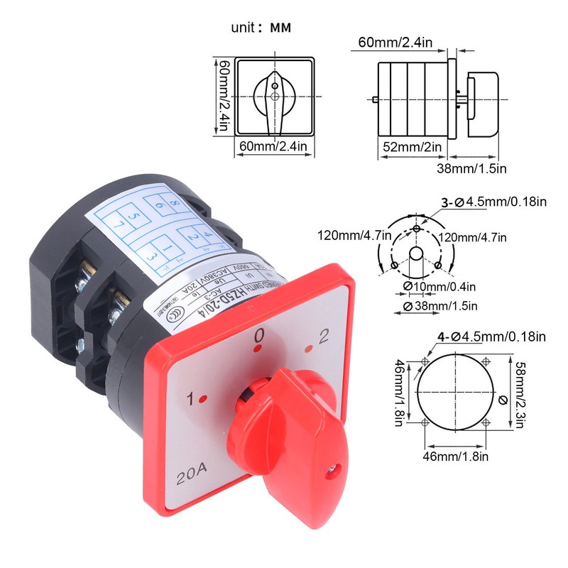 Changeover Switch 2 Pole 3 Position Cam Changeover Control Selector