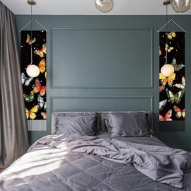 AHANDMAKER 2Pcs Vintage Butterfly Tapestry, Art Fabric Butterfly Long Vertical Tapestry Wall Hanging, Butterfly Tassel Wall Tapestry Aesthetic Tapestry for Bedroom Living Room(45.7x13 Inch)