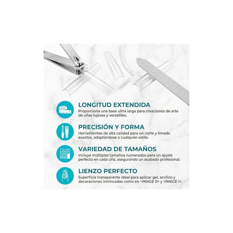 Nivofu 200Pcs Puntas de Uñas Postizas Curvadas en C Largas,