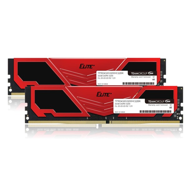 Team DDR4 3200Mhz PC4-25600 32 GB x 2 (64 GB Kit), Elite Plus Series, Computer Desktop Memory Module Ram Upgrade