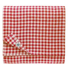 Linen & Cotton Gingham Tablecloth Estella - 100% Linen, White Red (139 x 250 cm) Rustic Country Style Checked Table Linen Cloth Cover Fabric for Home Cottage Restaurant Hotel Summer Spring Easter