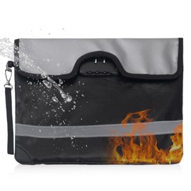 Asfrode Fireproof Bag, 34 x 25 cm Document Bag with Lock, Waterproof Storage Bag with Reflective Strips, Safe Bag for A4 Documents, Passports