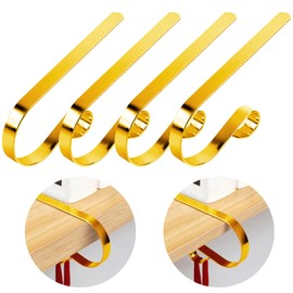 Christmas Stocking Holder, 4 Pcs Stocking Hangers for Fireplace, Metal Stocking Hooks Christmas Stocking Clips Hanger Hooks for Home Office Mantle Fireplace Xmas New Year Party Decorations (Gold)