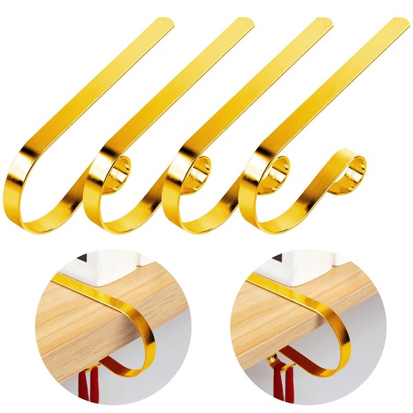 Christmas Stocking Holder, 4 Pcs Stocking Hangers for Fireplace, Metal