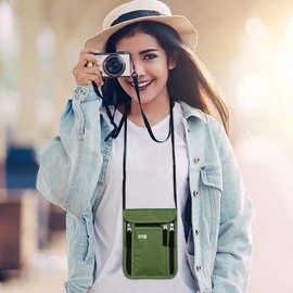 KEAFOLS Neck Pouch Chest Bag Travel Purse with RFID Protection Waterproof Shoulder Bag Bag Maximum Security for Smartphone and Travel Documents, Green, Practical and modern