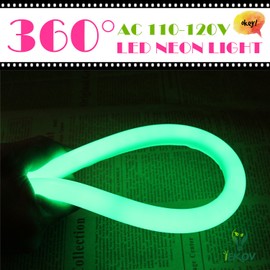 IEKOV [Upgrade] 360° LED NEON Light, AC 110-120V Flexible 360 Degree LED Neon Strip Lights, Dimmable & Waterproof NEON LED Rope Light + Remote Controller for Decoration (32.8ft/10m, Green)