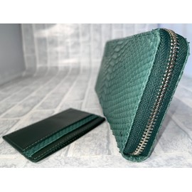 GUODI HL-10042 Long Wallet, Round Zipper, Garcon-Style, with Card Case, Genuine Leather, Women's, Men's, Snakeskin Wallet, Safe, Unisex, Unisex, cyprus green