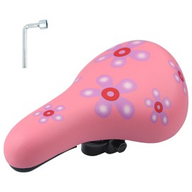 Children's Bicycle Saddle - Extra Soft & Waterproof Bicycle Seat for Boys/Girls - Non-Slip Padding, Wide Bicycle Cushion Dual Shock for 12 14 16 18 20 Inch Mountain Bike (Small Pink Flower)
