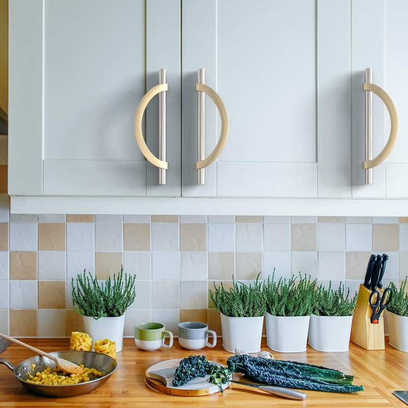Amerdeco 6 Pack Brushed Satin Nickel and Gold Cabinet Pulls