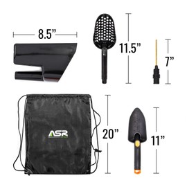 ASR Outdoor 5pc Black Metal Detecting Tools Kit with Drawstring Bag Coin Probe