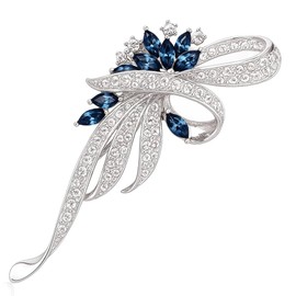 FAIRY COUPLE Elegant Crystal Brooch for Women, Silver Tone Blue Rhinestone Flower Pin, Statement Jewelry Accessory for Dresses, Scarves, Coats, Wedding & Gift BR133