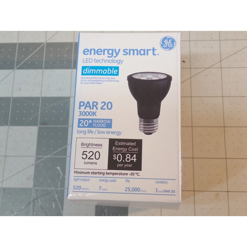 GE One GE #PAR20 LED bulb,7W,3000K 20deg. Dimmable, 520Lumens Outdoor