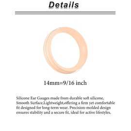 Ocptiy 14mm Flesh Tone Silicone Gauges Tunnels Plugs for Ears Stretchring Kit Earrings Platic Rubber Ear Thin Soft Tunnels Plugs Double Flare Hollow Gauges Size 14 mm Piercing Women Men 9/16 inch