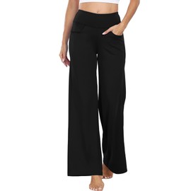 CADMUS Wide Leg Pants Woman Yoga Pants with Pockets High Waist Workout Stretch Loose Casual Lounge Petite/Regular/Tall,Black,M