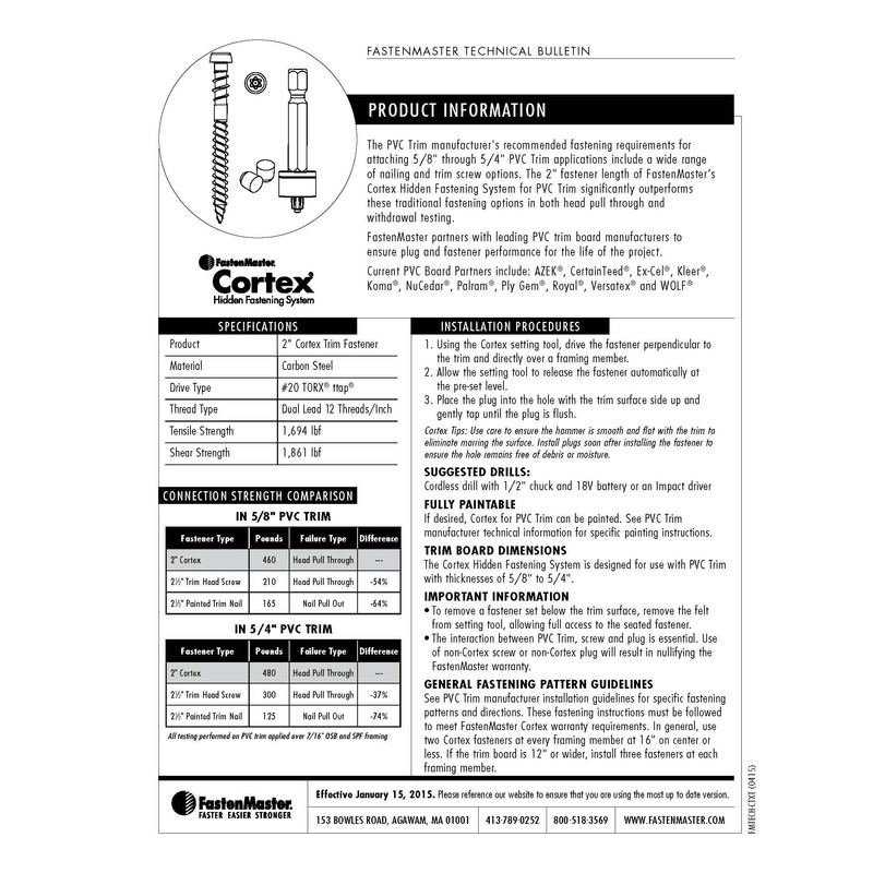 FastenMaster Cortex for AZEK Frontier Trim For 50 Lineal Feet