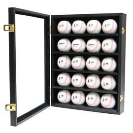 JackCubeDesign 20 Baseball Display Case Wall Mount Leather Cabinet Wood Shelf Sports Storage Acrylic Cover Rack with Protection 2 Knob(Black, 14.2 x 3.9 x 18 inches) – :MK104C