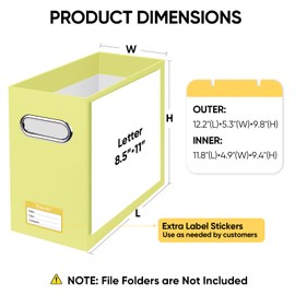 BALEINE File Organizer Box, Cardboard File Folder Organizer with Handle for Letter Size, Portable Collapsible Hanging Filing Box for Home Office Document Storage (4 Pack, Yellow)