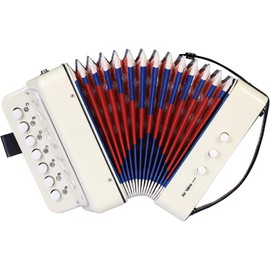 Accordion Children's Accordion, Button Accordion, 10 Buttons with Strap, Ziehamonikar Musical Instrument Gift for Beginners, Accordion Adults and Children from 3 Years, White