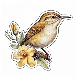 Yoonek Graphics South Carolina Carolina Wren Bird Yellow Jessamine Flower Vinyl Decal Sticker for Car, Laptop, Tumbler, More. #009193-4"