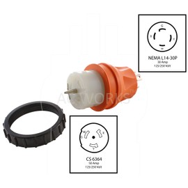 AC WORKS Generator to Transfer Switch 50Amp Inlet Box Adapter (L14-30 30Amp 4-Prong to CS6364 Compact)
