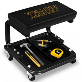 YELLOW JACKET Creeper Garage/Shop Seat, 250 LBS Capacity Rolling Padded Mechanics Stool Removal Seat with Tool Tray