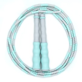 Skipping Rope Soft Beaded Adjustable Segment Rope with Non-Slip Handle Fitness Skipping Rope (Grey-Green)