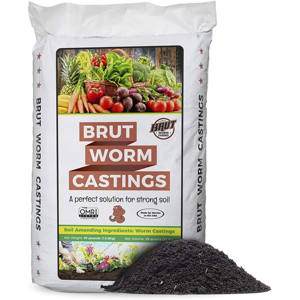 BRUT WORM FARMS Worm Castings Soil Builder - 30 Pounds - Organic Fertilizer - Natural Enricher for Healthy Houseplants, Flowers, and Vegetables - Use Indoors or Outdoors - Non-Toxic and Odor Free