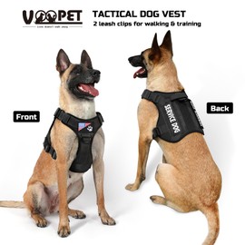 voopet Tactical Dog Harness - Military Emotional Support Service Dog Vest with Handle & Molle for Medium Large Dogs, Easy Control No Pull ESA Dog Vest with 6 Tags for Working Training