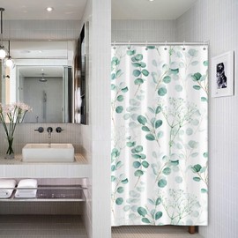 ASDCXZ Eucalyptus Leaves Shower Curtain 120 x 200 cm, Spring Turquoise Eucalyptus Leaves Flowers Bathroom Washable Narrow Shower Curtains Polyester Textile Waterproof Shower Curtain for Bath with 8