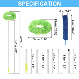 PATIKIL Ceiling Fan Cleaner Duster, 12.9" to 59", 2 in 1 Microfiber Duster Extendable Handle Fan Blade Cleaning Tool Removable Washable for Furniture Blind, Green