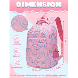 BLUEFAIRY Kids Backpacks for Girls Elementary Primary Middle School Bookbag 17 Inch for Girls Backpacks Ages 6-8 School Bag Mochilas Escolares Para Niñas Heart Print Pink