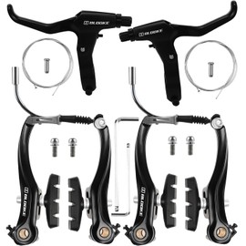 TUZHE Bicycle Brake Set V-Brake Universal Bicycle Brake Set Front and Rear MTB Brake, Brake Ropes and Brake Levers Kit for Mountain Bikes and Road Bikes (Black) (2 Pairs Bicycle Brake Set)