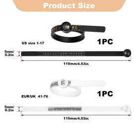 2 PCS Ring Sizer EUR/Uk Adjustable Measurement Tool, Finger Measure US Sizes 1-17 Ring Adjuster with Magnifying Glass for Men and Women for Loose Rings Black and White