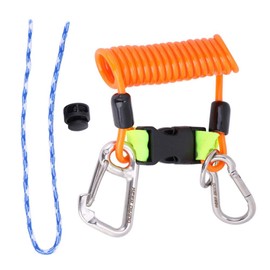 Demeras Diving lanyard anti-loss spring coil lanyard scuba diving lanyard quick release buckle clip with safety emergency tool made of steel carabiner (orange)