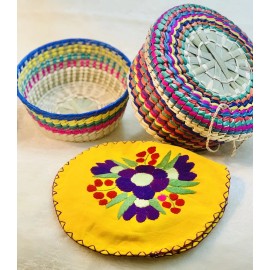 "Handmade" 3 Set Tortillero de Palma Mexican Tortilla Warmer Basket With Cloth Pouch
