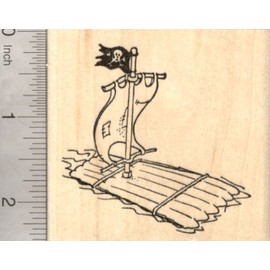 Pirate Raft Rubber Stamp, with Jolly Roger
