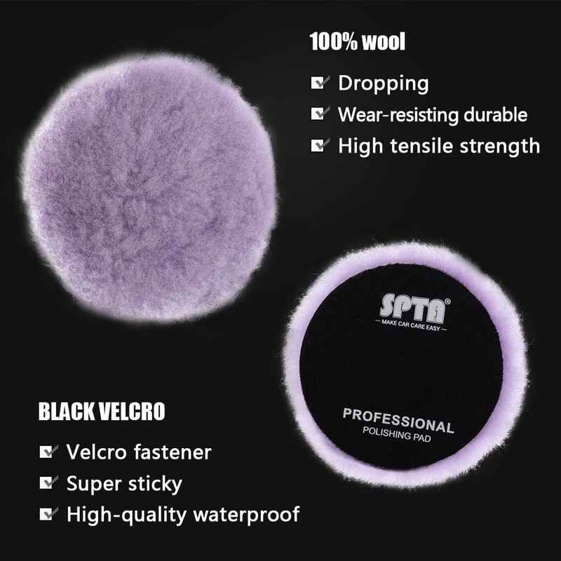 Wool Polishing Pads, SPTA 2Pcs 5Inch (125mm) Wool Cutting Pad,