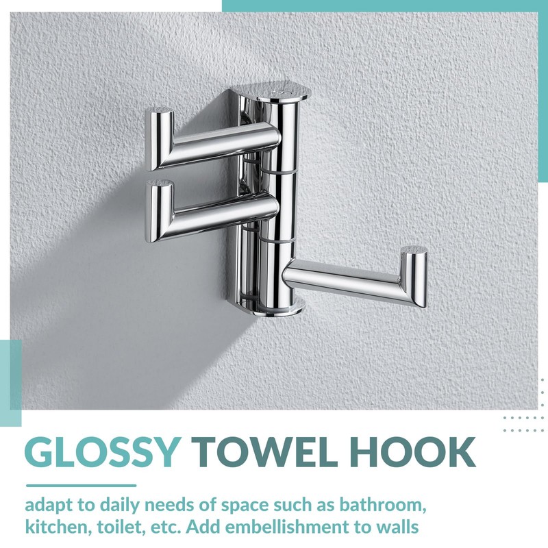 APLusee Swivel Towel Hook Polished Chrome, 304 Stainless Steel Triple