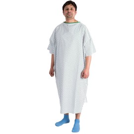 Size 4XL Bariatric Patient Hospital Gown, Blue Diamond Pattern, Washable Polycotton Fabric, Waist Tie, As Used by NHS