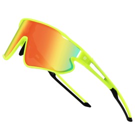 DUCO Polarized Sunglasses Baseball Sun Glasses Lightweight TR90 Frame UV400 Sports Cycling Shades for Men Women DC0023 (Fluorescent Green Frame Black Temple Revo Orange Lens)