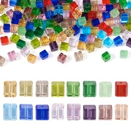 Craftdady 128Pcs 4mm Glass Faceted Cube Beads 16 Colors Crystal Square Beads Small Dice Spacer Beads for Crafts DIY Bracelets Jewelry Making Supplies